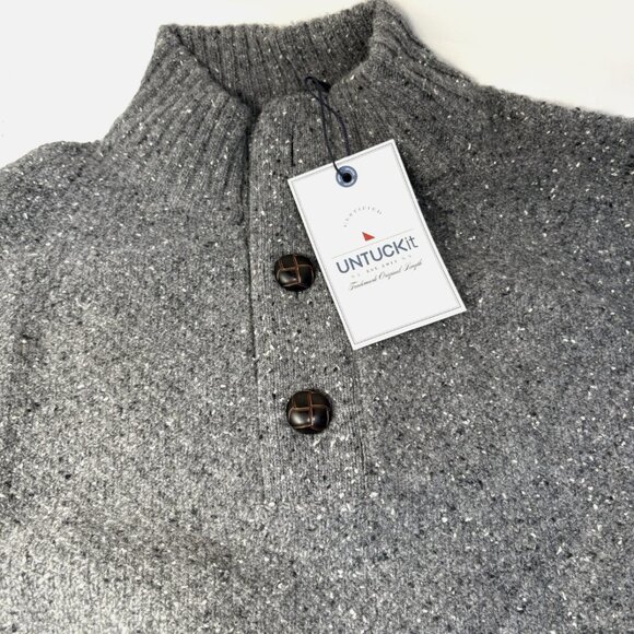 UNTUCKit Donegal Men’s Sweater Mottled Gray Wood Button-Neck Pullover Men Medium - Picture 2 of 8